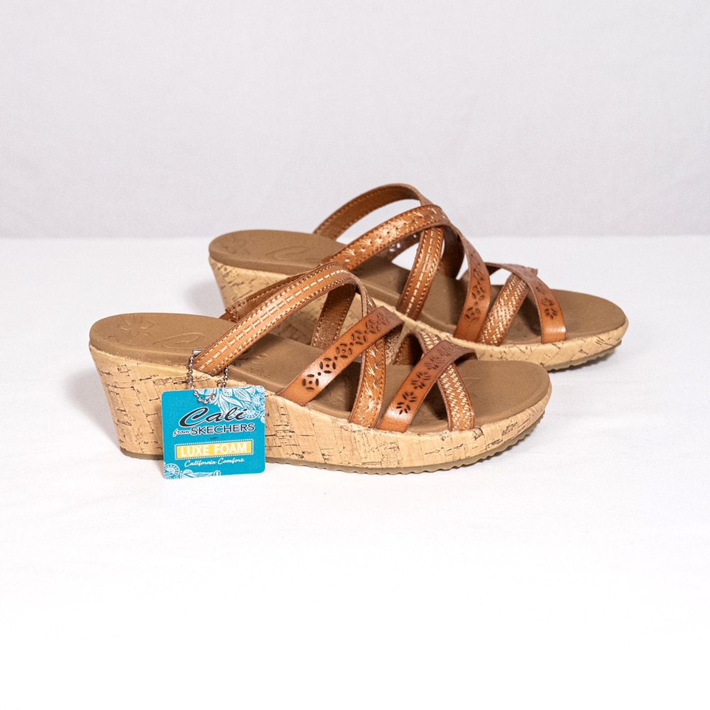 Skechers Cali Luxe Foam Tiger Posse Vegan Leather Sandals Women's 7 Strappy Boho
